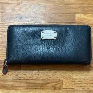 Michael Kors Travel Large Black Pebbled Leather Zip Continental Wallet